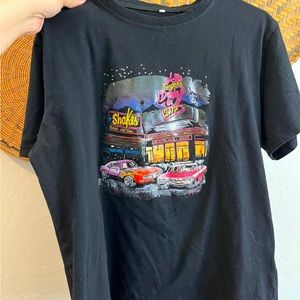 Medium women’s T-shirt, old-school cars, shake shack style T-shirt,carhop